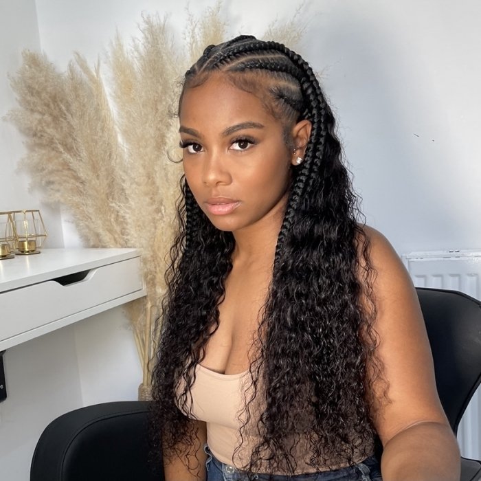 Half cornrows half sew in